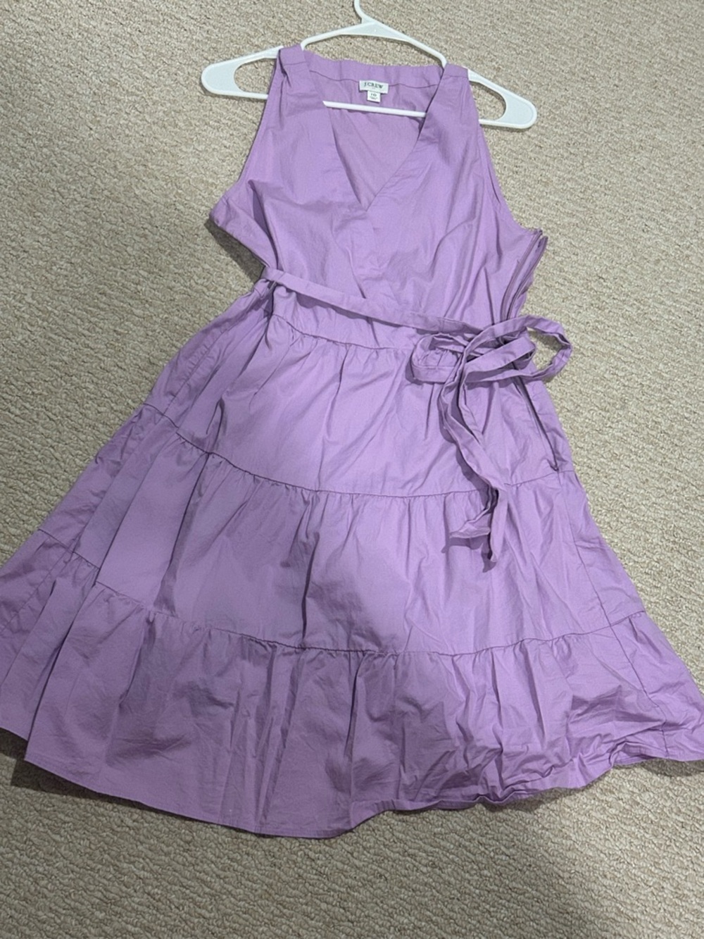 J. Crew Lavender Tiered V-Neck Dress with Self-Tie Belt